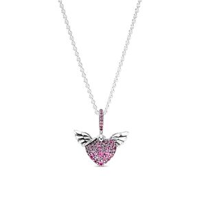 AUTHENTIC PANDORA MOMENTS, PAVE HEART & ANGEL WINGS SILVER ALE NECKLACE!